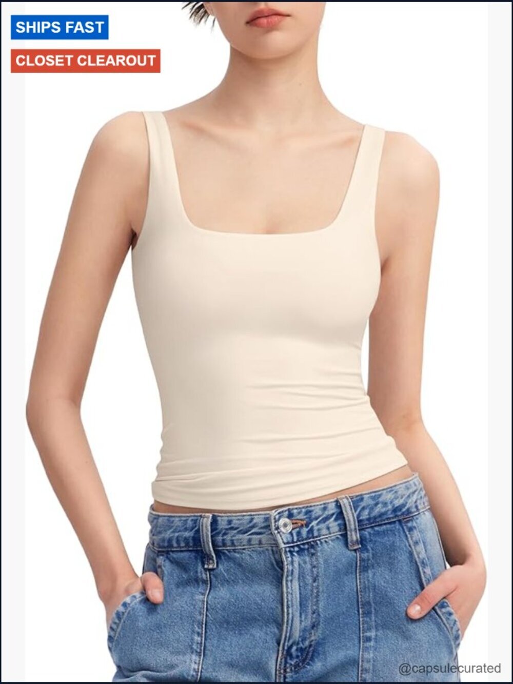 Women's Square Neck Tank Top Sleeveless Double Lined Basic Tops